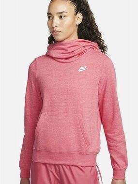 Nike Women's Medium Sportswear Club Fleece Funnel-Neck Hoodie Pink size small